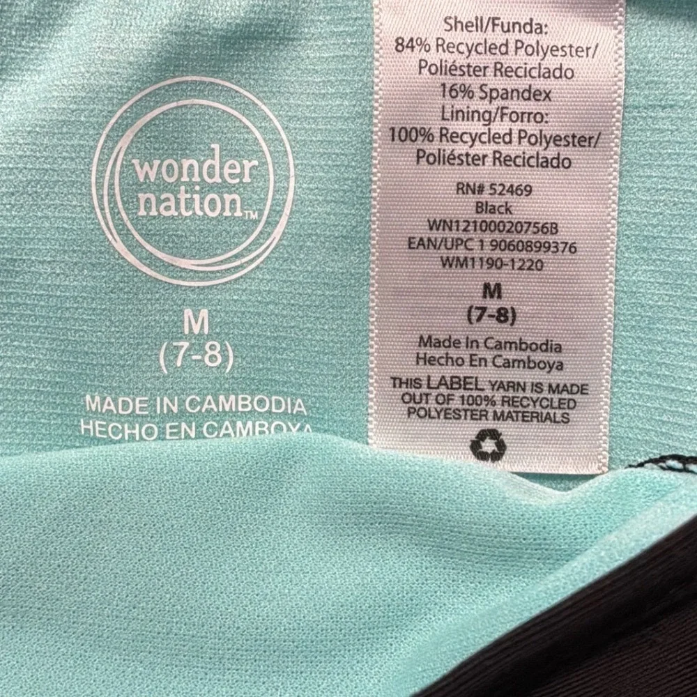 Wonder Nation Girls Black Floral High Neck Two Piece‎ Bikini Swimsuit Size M 7-8